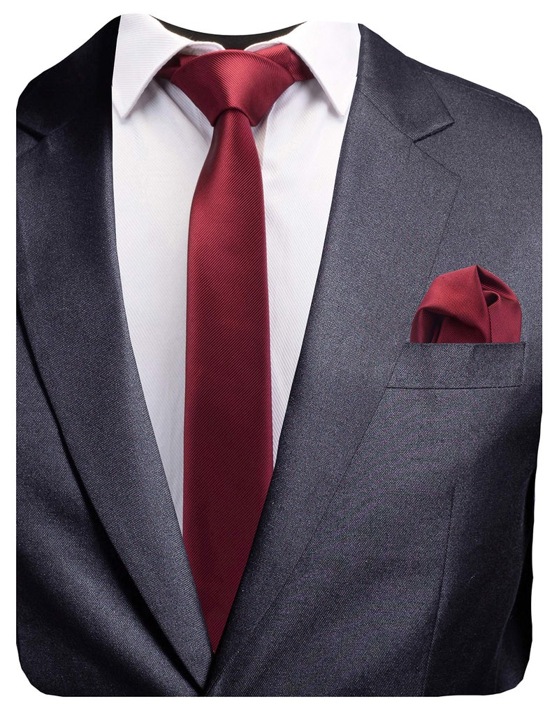 GUSLESON 2.4" Slim Necktie and Handkerchief Set For Men Solid Skinny Tie (0754-11) - Image 1